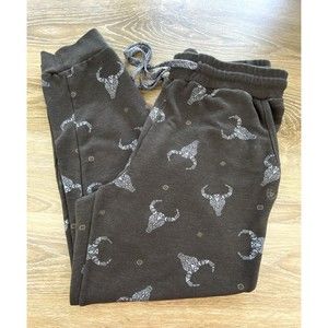 Ariat Women’s Jogger Sweatpants XL Brown Western Ranch N Chill Cow Skull Cowgirl